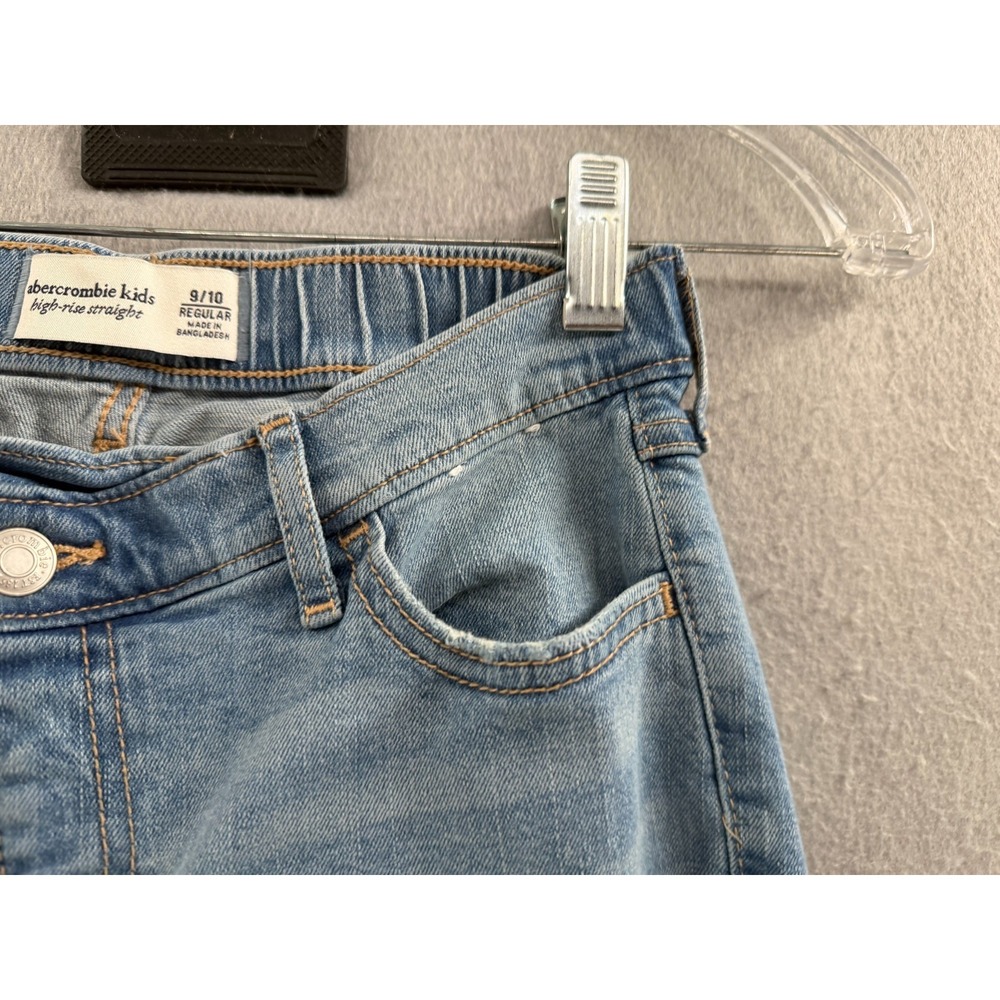 Abercrombie Kids High Rise Straight Jeans Girls 9/10 Light Wash Denim Pull On - Picture 4 of 16